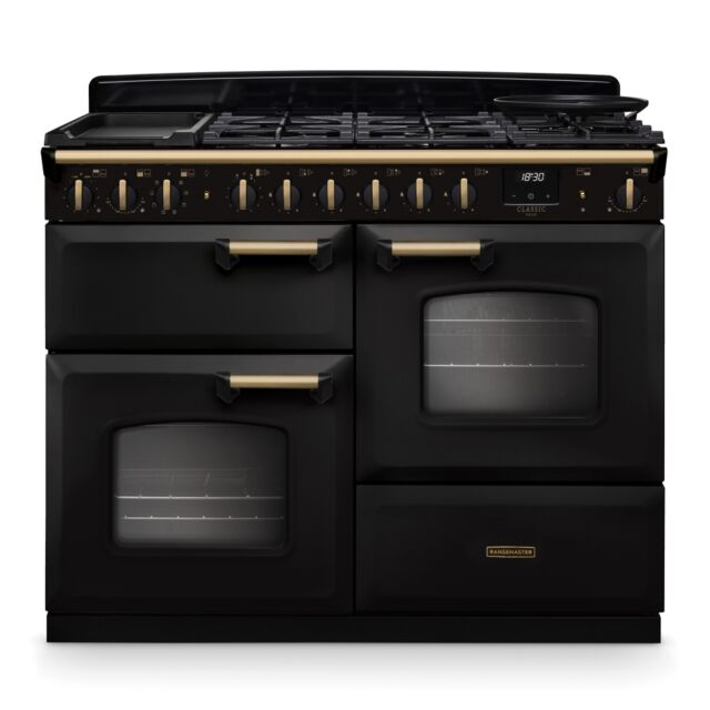 Rangemaster CLDLO110DFPCBL/AB1 Classic Deluxe 110cm OC Dual Fuel Charcoal Black/Antique Brass