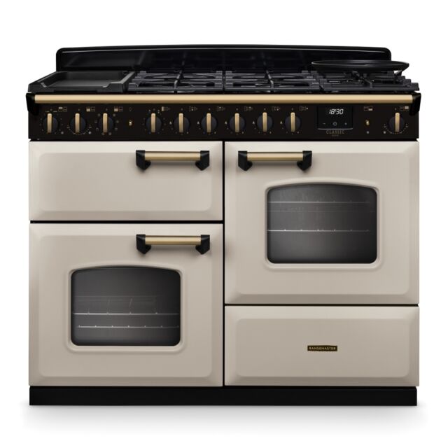 Rangemaster CLDLO110DFPPCR/AB1 Classic Deluxe 110cm OC Dual Fuel Pale Cream/Antique Brass