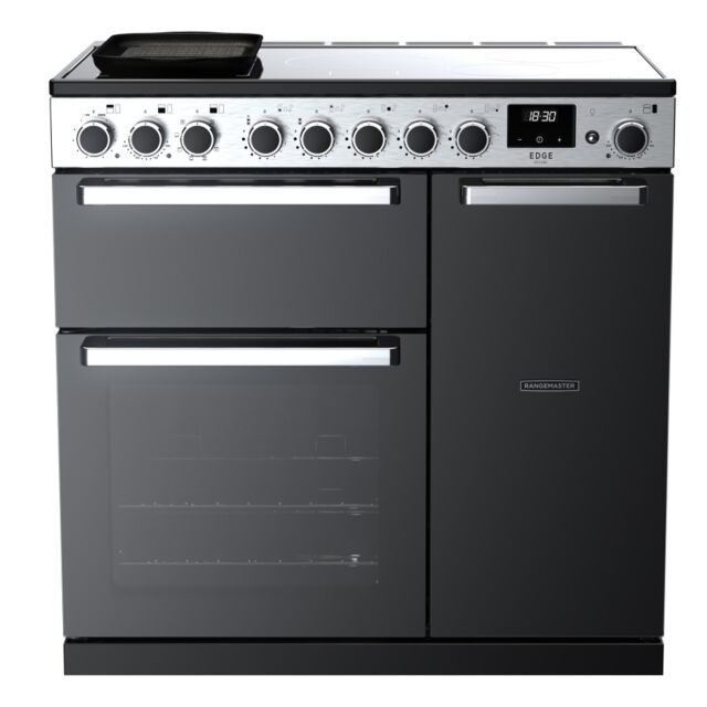 Rangemaster EDDL90EIGBLK/CM1 Edge Deluxe 90cm Induction Range Cooker, Black Glass/Chrome