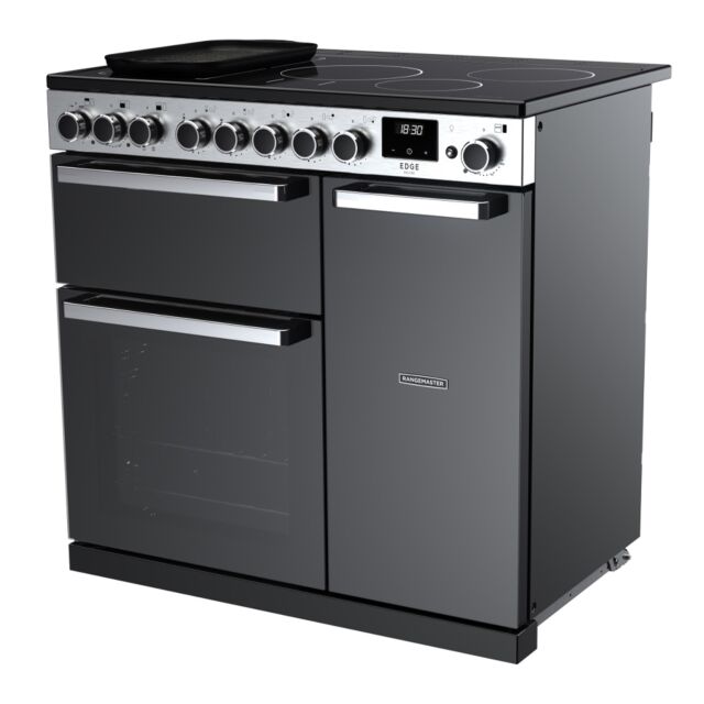 Rangemaster EDDL90EIGBLK/CM1 Edge Deluxe 90cm Induction Range Cooker, Black Glass/Chrome