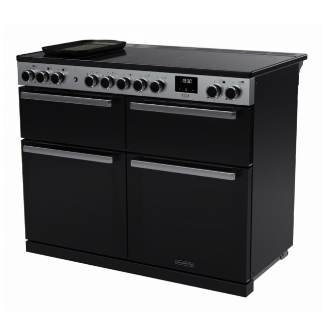 Rangemaster EDDLB110EIGBLK/CM1 Edge Deluxe 110cm Induction Range Cooker Black Glass/Chrome