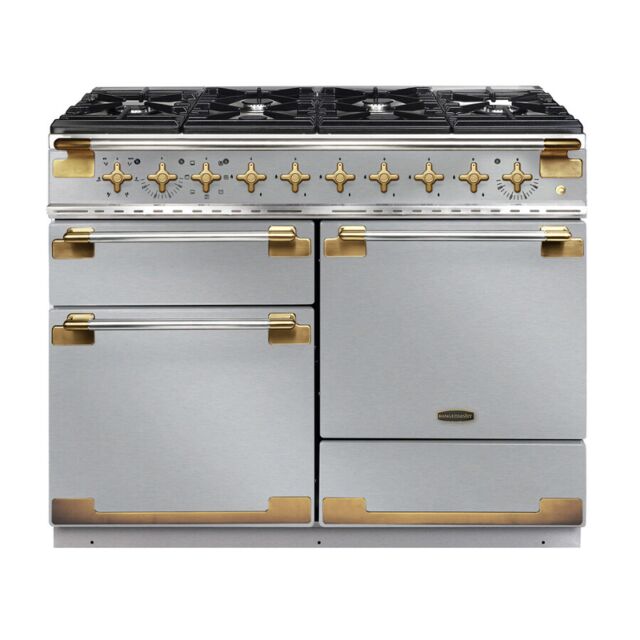 Rangemaster ELS110DFFSS/AB ELISE 110cm Dual Fuel Range Cooker, Stainless Steel with Antique Brass Trim