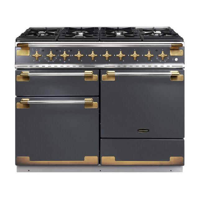 Rangemaster ELS110DFSL/AB ELISE 110cm Dual Fuel Range Cooker, Slate with Antique Brass Trim