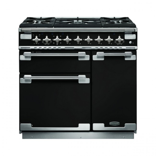 Rangemaster ELS90DFFGB Elise 90 Dual Fuel Range Cooker, Gloss Black