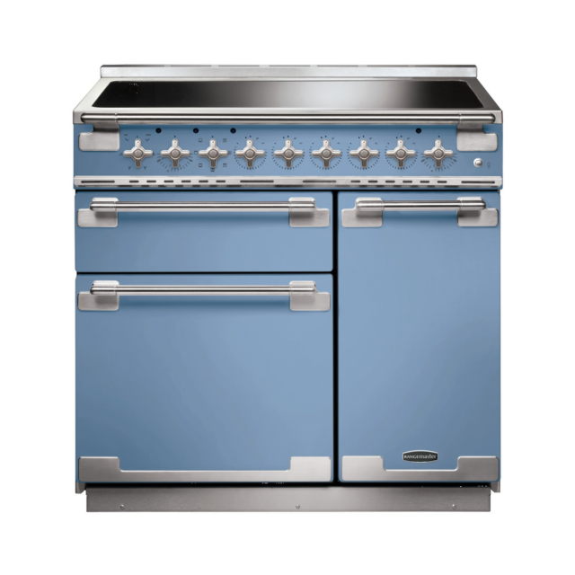 Rangemaster ELS90EICA/ 107890 Elise 90cm Induction Range Cooker, China Blue, Brushed Nickel Trim