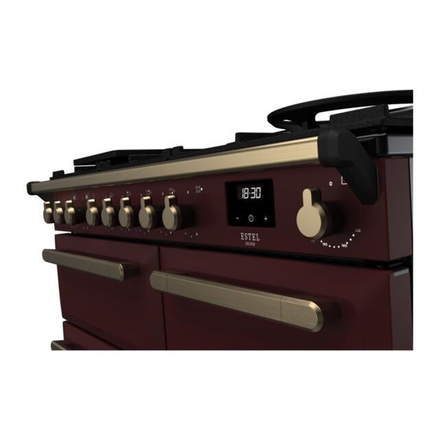 Rangemaster ESDL100DFPBOR/AB1 Estel Deluxe 100cm Dual Fuel Range Cooker, Bordeaux/Antique Brass