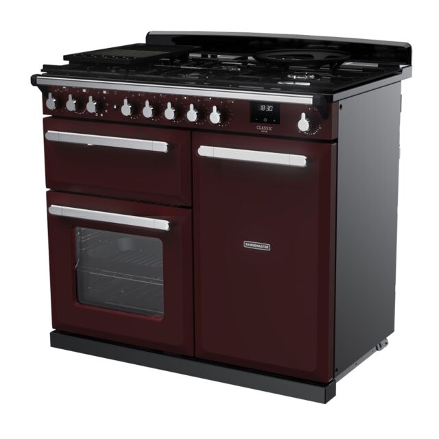 Rangemaster ESDL100DFPBOR/CM1 Estel Deluxe 100cm Dual Fuel Range Cooker, Bordeaux/Chrome