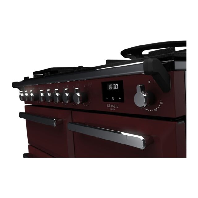 Rangemaster ESDL100DFPBOR/CM1 Estel Deluxe 100cm Dual Fuel Range Cooker, Bordeaux/Chrome