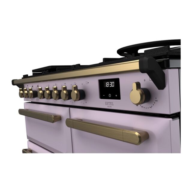 Rangemaster ESDL100DFPHTH/AB1 Estel Deluxe 100cm Dual Fuel Range Cooker, Heather/Antique Brass