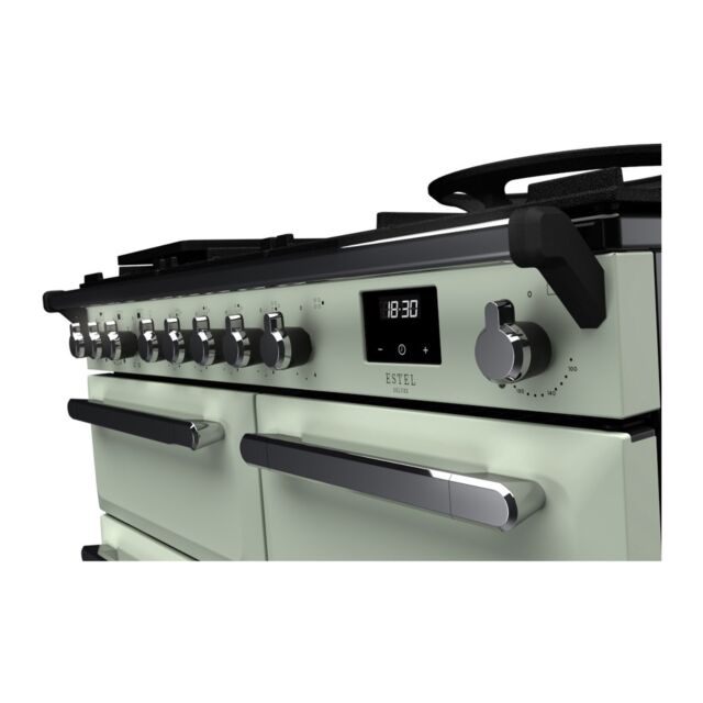 Rangemaster ESDL100DFPMNT/CM1 Estel Deluxe 100cm Dual Fuel Range Cooker, Mint/Chrome