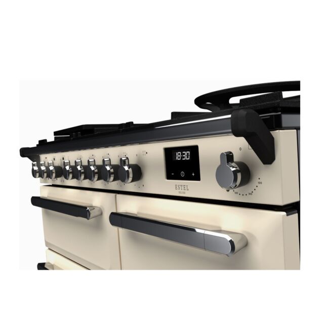 Rangemaster ESDL100DFPPCR/CM1 Estel Deluxe 100cm Dual Fuel Range Cooker, Pale Cream/Chrome