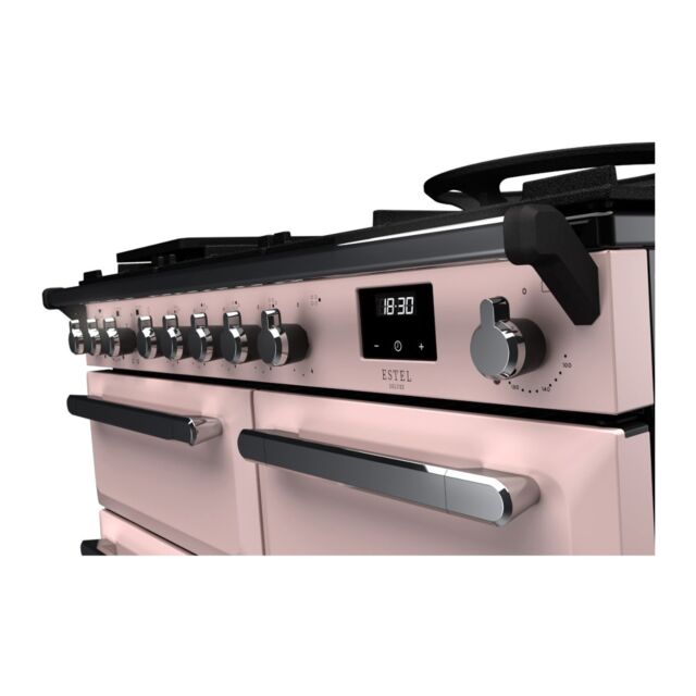 Rangemaster ESDL100DFPPPK/CM1 Estel Deluxe 100cm Dual Fuel Range Cooker, Pale Pink/Chrome