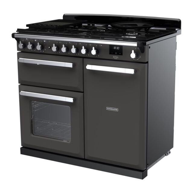 Rangemaster ESDL100DFPSLT/CM1 Estel Deluxe 100cm Dual Fuel Range Cooker, Slate/Chrome