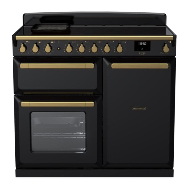 Rangemaster ESDL100EIPGBL/AB1 Estel Deluxe 100cm Induction Range Cooker, Black/Antique Brass