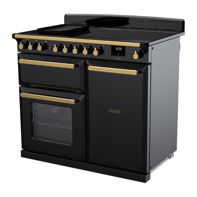 Rangemaster ESDL100EIPGBL/AB1 Estel Deluxe 100cm Induction Range Cooker, Black/Antique Brass
