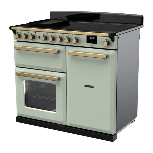Rangemaster ESDL100EIPMNT/AB1 Estel Deluxe 100cm Induction Range Cooker, Mint/Antique Brass