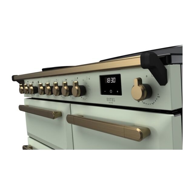 Rangemaster ESDL100EIPMNT/AB1 Estel Deluxe 100cm Induction Range Cooker, Mint/Antique Brass