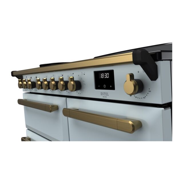 Rangemaster ESDL100EIPMSB/AB1 Estel Deluxe 100cm Induction Range Cooker, Misty Blue/Antique Brass