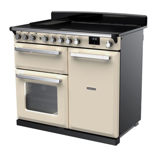Rangemaster ESDL100EIPPCR/CM1 Estel Deluxe 100cm Induction Range Cooker, Pale Cream/Chrome