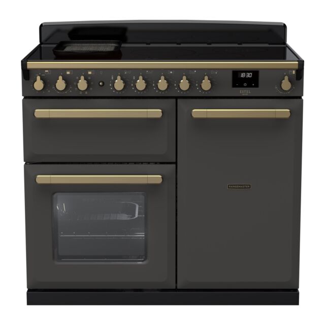 Rangemaster ESDL100EIPSLT/AB1 Estel Deluxe 100cm Induction Range Cooker, Slate/Antique Brass