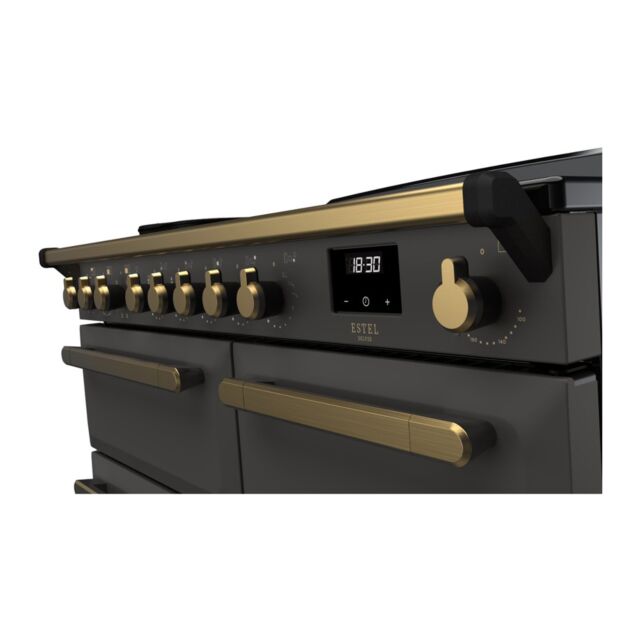Rangemaster ESDL100EIPSLT/AB1 Estel Deluxe 100cm Induction Range Cooker, Slate/Antique Brass