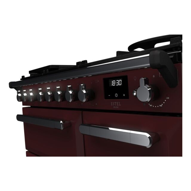 Rangemaster ESDL90DFPBOR/CM1 Estel Deluxe 90cm Dual Fuel Range Cooker, Bordeaux/Chrome