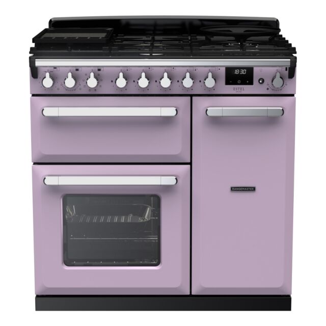 Rangemaster ESDL90DFPHTH/CM1 Estel Deluxe 90cm Dual Fuel Range Cooker, Heather/Chrome