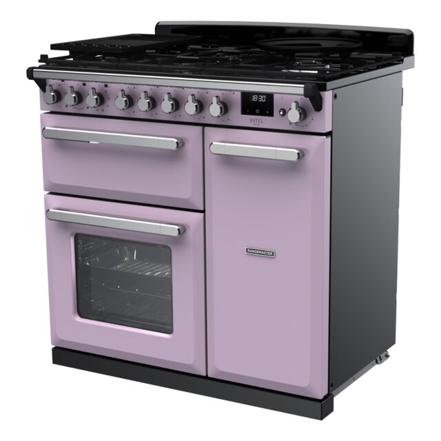 Rangemaster ESDL90DFPHTH/CM1 Estel Deluxe 90cm Dual Fuel Range Cooker, Heather/Chrome