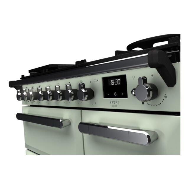 Rangemaster ESDL90DFPMNT/CM1 Estel Deluxe 90cm Dual Fuel Range Cooker, Mint/Chrome