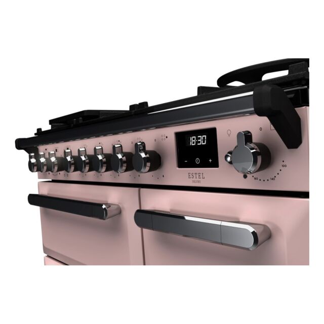 Rangemaster ESDL90DFPPPK/CM1 Estel Deluxe 90cm Dual Fuel Range Cooker, Pale Pink/Chrome