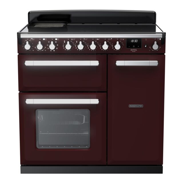 Rangemaster ESDL90EIPBOR/CM1 Estel Deluxe 90cm Induction Range Cooker, Bordeaux/Chrome