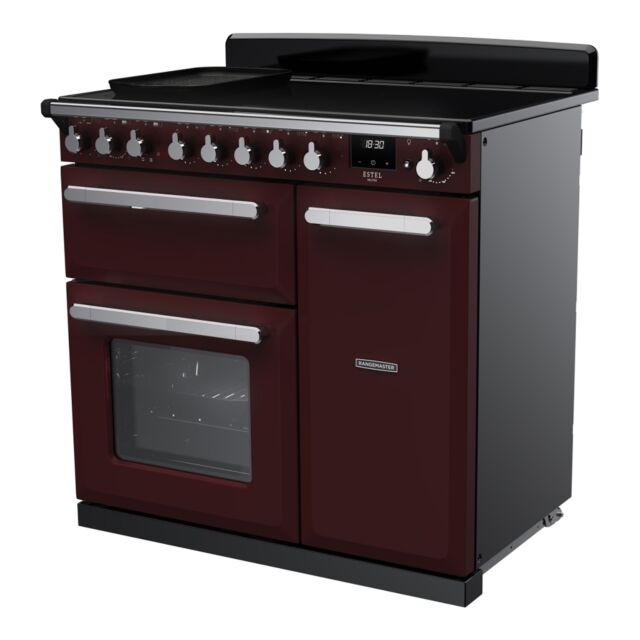 Rangemaster ESDL90EIPBOR/CM1 Estel Deluxe 90cm Induction Range Cooker, Bordeaux/Chrome