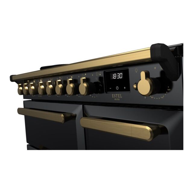 Rangemaster ESDL90EIPGBL/AB1 Estel Deluxe 90cm Induction Range Cooker, Black/Antique Brass