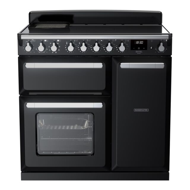 Rangemaster ESDL90EIPGBL/CM1 Estel Deluxe 90cm Induction Range Cooker, Black/Chrome