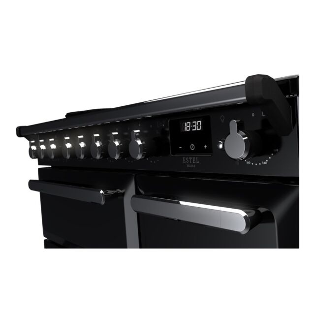 Rangemaster ESDL90EIPGBL/CM1 Estel Deluxe 90cm Induction Range Cooker, Black/Chrome