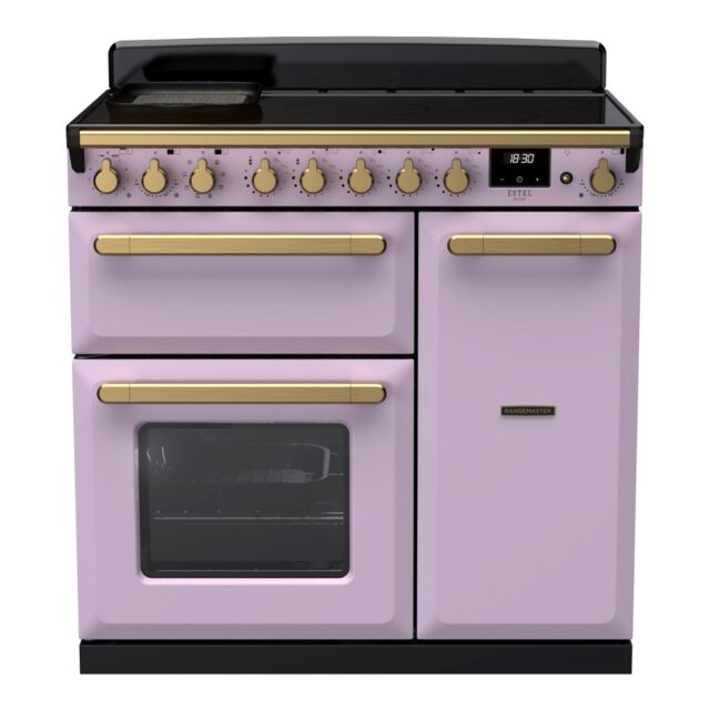 Rangemaster ESDL90EIPHTH/AB1 Estel Deluxe 90cm Induction Range Cooker, Heather/Antique Brass