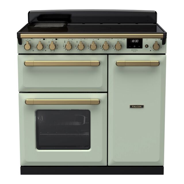 Rangemaster ESDL90EIPMNT/AB1 Estel Deluxe 90cm Induction Range Cooker, Mint/Antique Brass