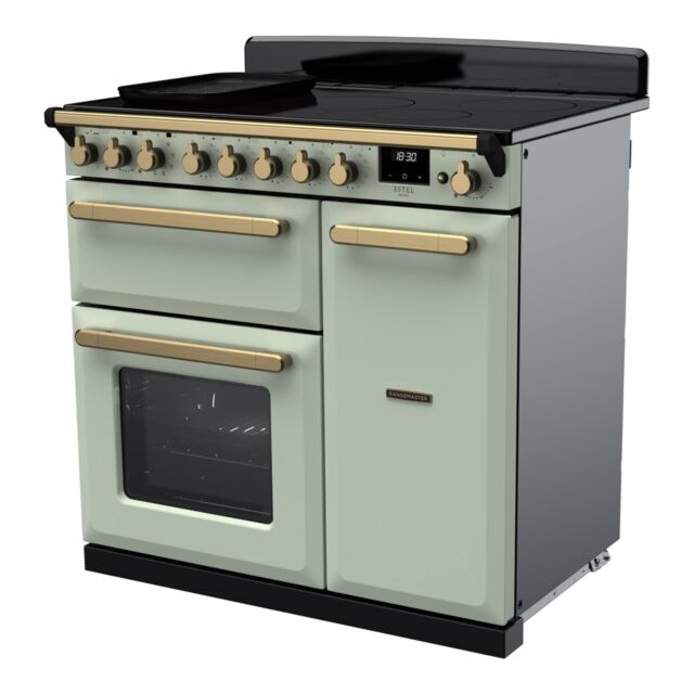 Rangemaster ESDL90EIPMNT/AB1 Estel Deluxe 90cm Induction Range Cooker, Mint/Antique Brass