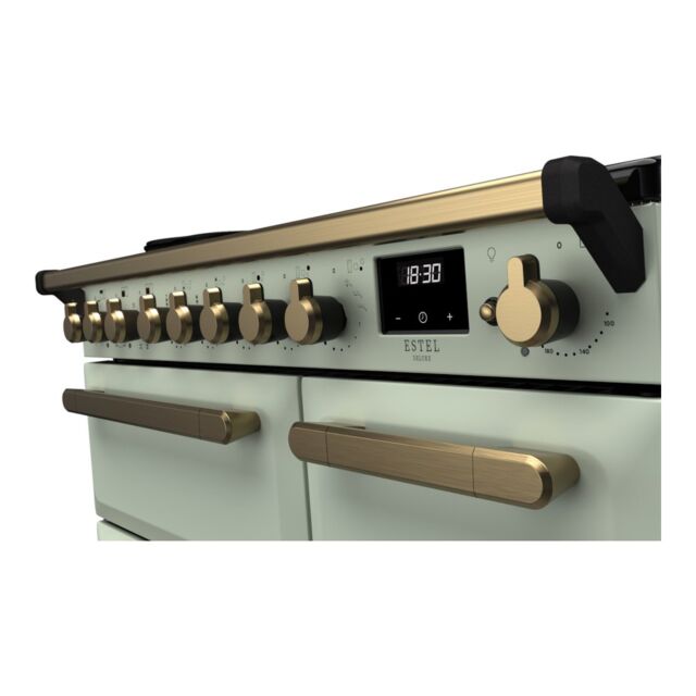 Rangemaster ESDL90EIPMNT/AB1 Estel Deluxe 90cm Induction Range Cooker, Mint/Antique Brass