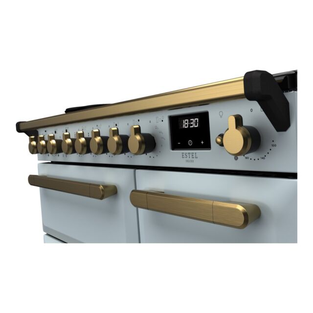 Rangemaster ESDL90EIPMSB/AB1 Estel Deluxe 90cm Induction Range Cooker, Misty Blue/Antique Brass