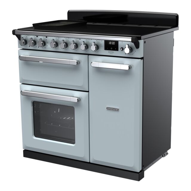 Rangemaster ESDL90EIPMSB/CM1 Estel Deluxe 90cm Induction Range Cooker, Misty Blue/Chrome