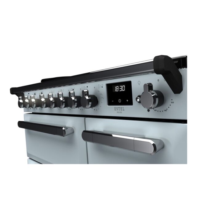 Rangemaster ESDL90EIPMSB/CM1 Estel Deluxe 90cm Induction Range Cooker, Misty Blue/Chrome