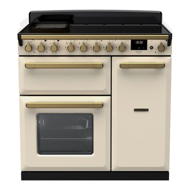 Rangemaster ESDL90EIPPCR/AB1 Estel Deluxe 90cm Induction Range Cooker, Pale Cream/Antique Brass