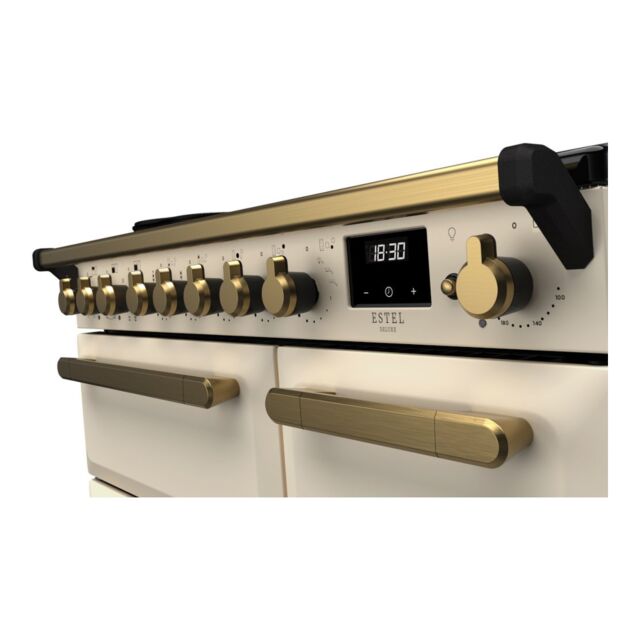 Rangemaster ESDL90EIPPCR/AB1 Estel Deluxe 90cm Induction Range Cooker, Pale Cream/Antique Brass