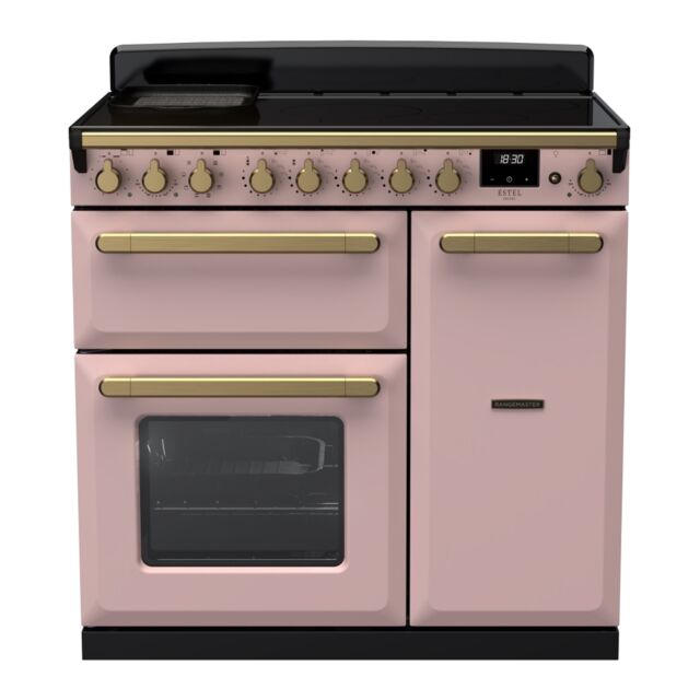 Rangemaster ESDL90EIPPPK/AB1 Estel Deluxe 90cm Induction Range Cooker, Pale Pink/Antique Brass
