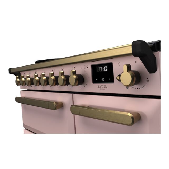 Rangemaster ESDL90EIPPPK/AB1 Estel Deluxe 90cm Induction Range Cooker, Pale Pink/Antique Brass