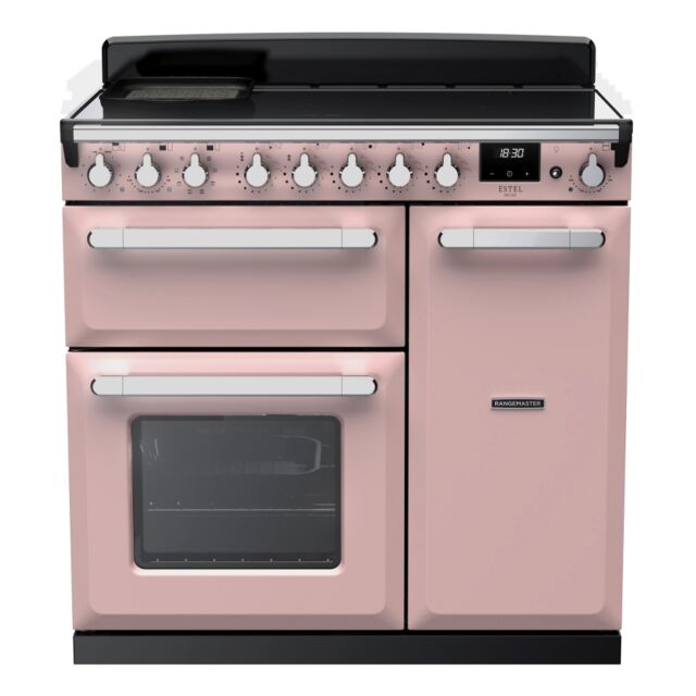 Rangemaster ESDL90EIPPPK/CM1 Estel Deluxe 90cm Induction Range Cooker, Pale Pink/Chrome