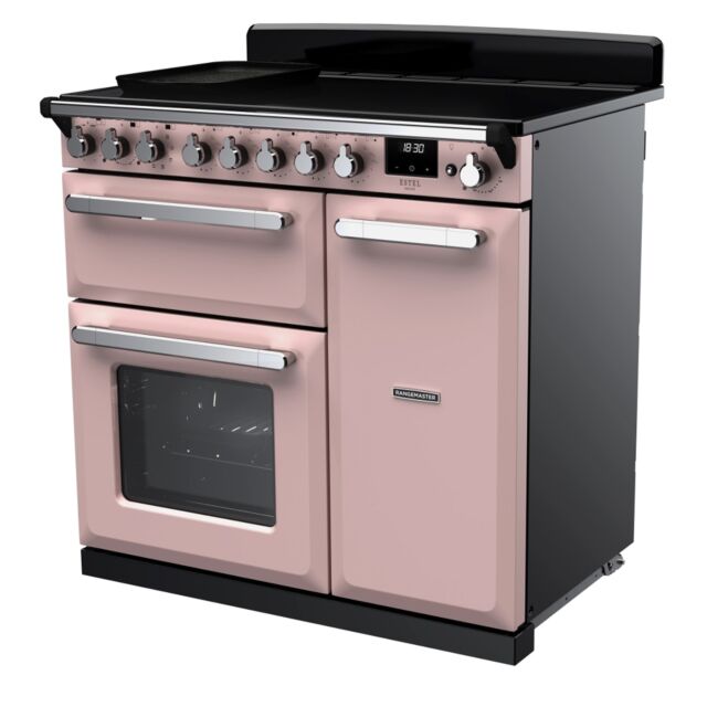 Rangemaster ESDL90EIPPPK/CM1 Estel Deluxe 90cm Induction Range Cooker, Pale Pink/Chrome