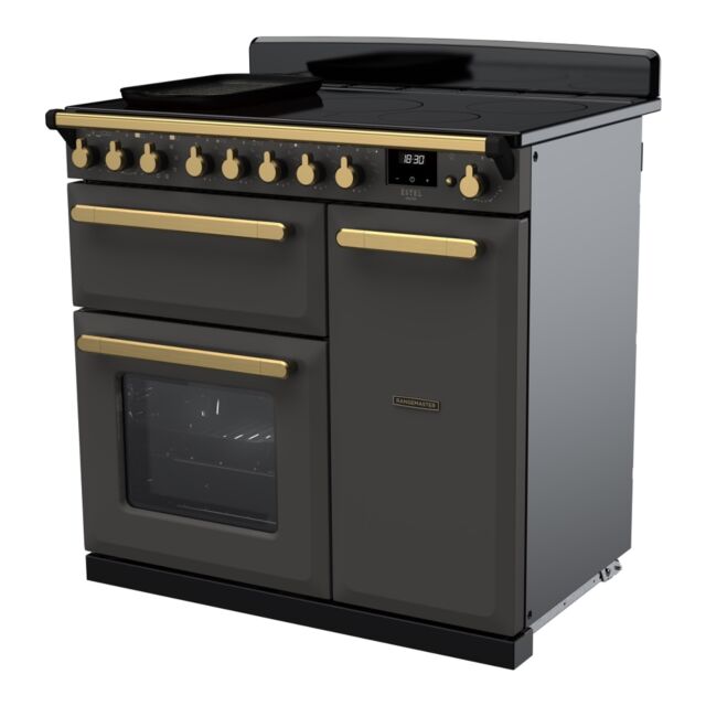 Rangemaster ESDL90EIPSLT/AB1 Estel Deluxe 90cm Induction Range Cooker, Slate/Antique Brass