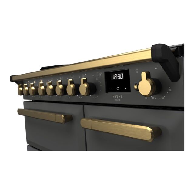 Rangemaster ESDL90EIPSLT/AB1 Estel Deluxe 90cm Induction Range Cooker, Slate/Antique Brass